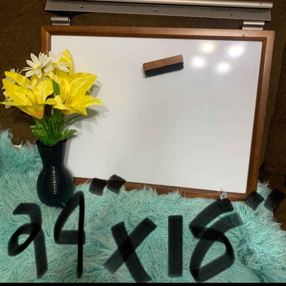 Wood Framed Whiteboard with Eraser with its own hanging strip